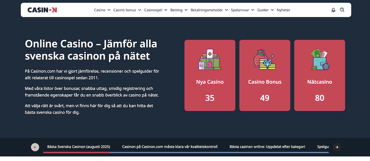 Casinon.com hemsida
